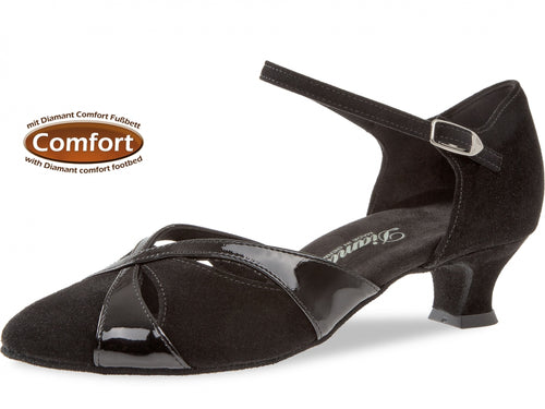 Diamant 142-014-008 Comfort Black Suede/Black Patent Wide Fit