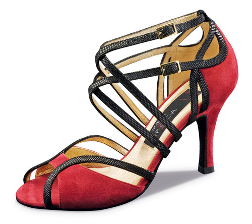 Nueva Epoca - Cosima Red Goatskin Suede with Black Suede Straps